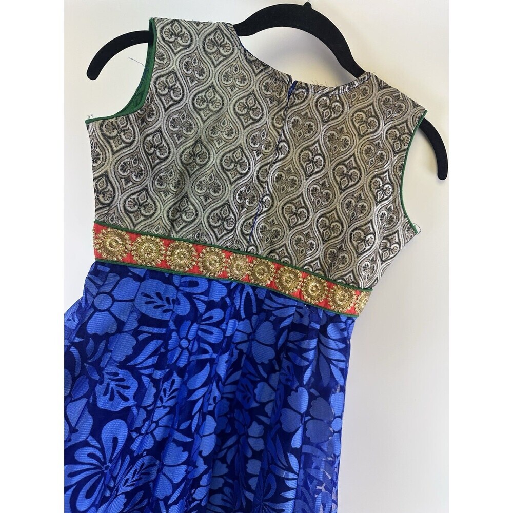 Special Occasion Dress Girls Brocade Blue Floral Beaded Fit Flare 34 Youth Large - Picture 8 of 12